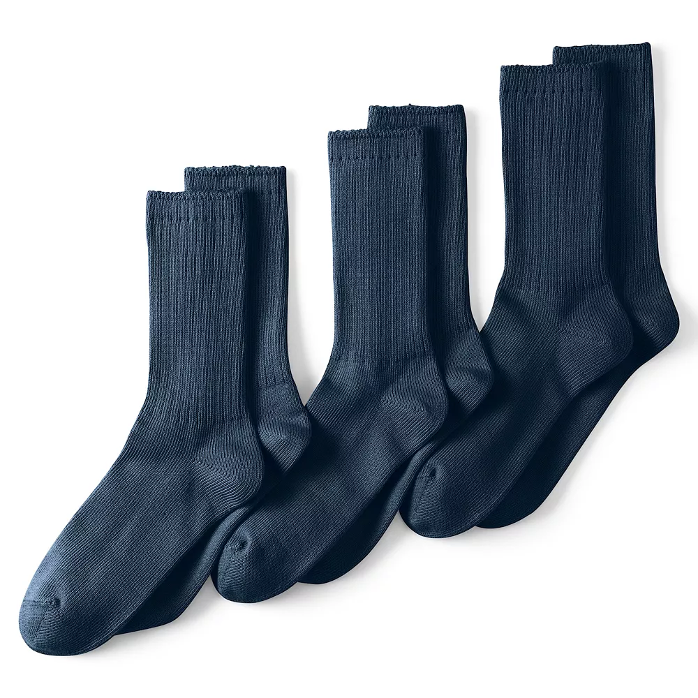 Men's Lands' End Seamless Toe Cotton 3-Pack Crew Socks 3 Men's Lands' End Seamless Toe Cotton 3-Pack Crew Socks