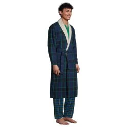 Men's Lands' End Sherpa-Lined Flannel Robe -Stylish Men-Lands' End 4555503 ALT2
