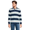 Big & Tall Lands' End Rugby Shirt -Stylish Men-Lands' End 4569481 Ivory Navy Stripe