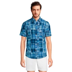 Men's Lands' End Classic-Fit Tailored-Fit Madras Plaid Button-Down Shirt