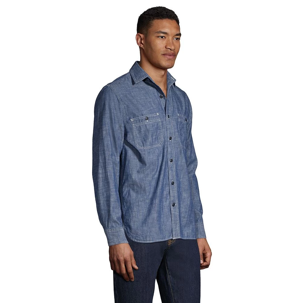 Men's Lands' End Tailored-Fit Chambray Work Shirt 5 Men's Lands' End Tailored-Fit Chambray Work Shirt - Image 3