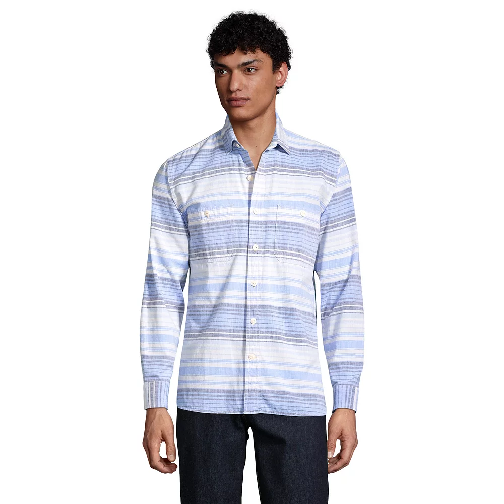 Men's Lands' End Tailored-Fit Chambray Work Shirt 3 Men's Lands' End Tailored-Fit Chambray Work Shirt