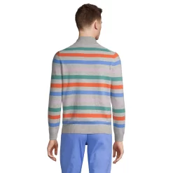 Men's Lands' End Modern-Fit Striped Fine Gauge Cashmere Quarter-Zip Pullover Sweater -Stylish Men-Lands' End 5582007 ALT