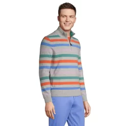 Men's Lands' End Modern-Fit Striped Fine Gauge Cashmere Quarter-Zip Pullover Sweater -Stylish Men-Lands' End 5582007 ALT2
