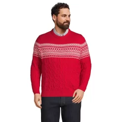 Big & Tall Lands' End Lighthouse Fairisle Cable Crew Sweater